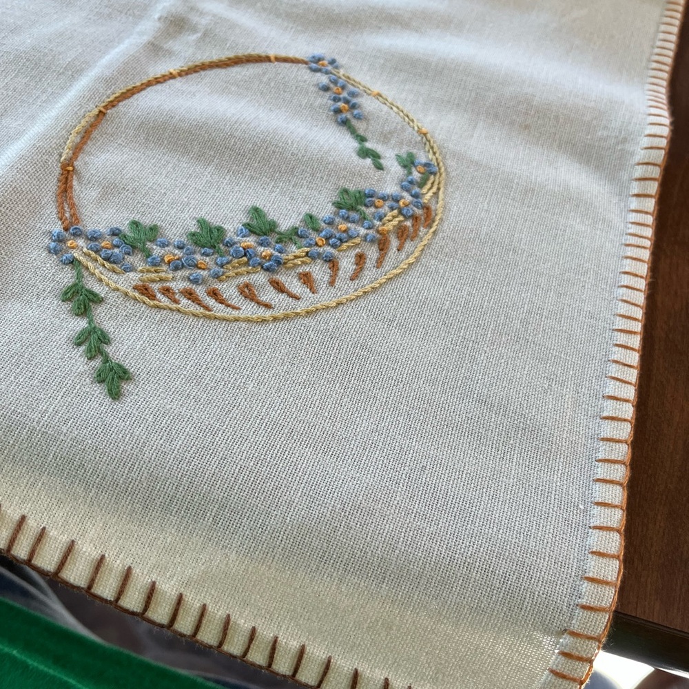 Embroidered Kitchen Linen table topper with Floral Design